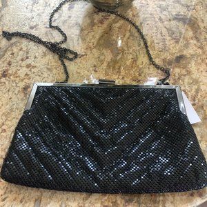 New Vintage Black Metal Mesh Evening Bag Clutch Purse with Pewter Chain